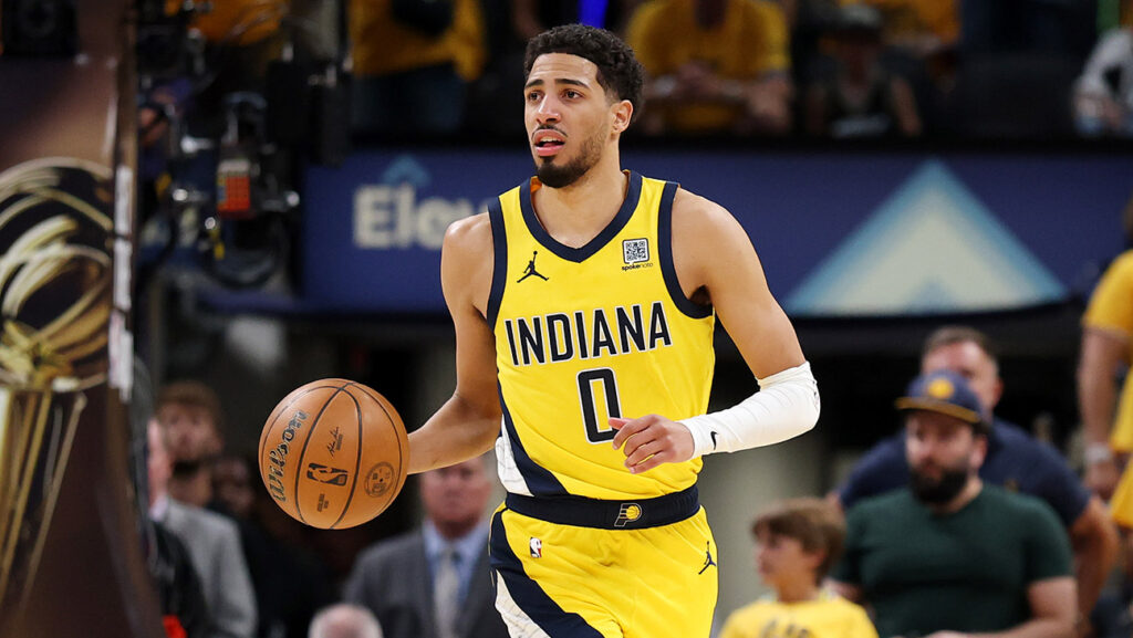 Tyrese Haliburton on His Hollywood Plans and Watching the Knicks Win Tyrese Haliburton #0 of the Indiana Pacers dribbles the ball against the Oklahoma City Thunder during the second quarter in Game Three of the 2025 NBA Finals at Gainbridge Fieldhouse on June 11, 2025 in Indianapolis, Indiana.