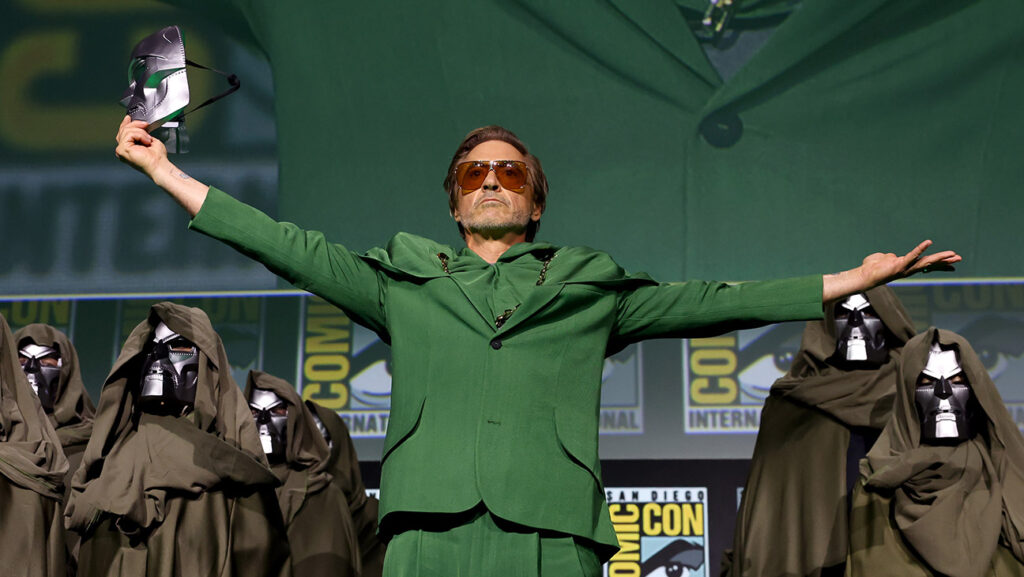 Doomsday’ Tickets On Sale, Runtime Revealed Robert Downey Jr. speaks onstage during the Marvel Studios Panel in Hall H at SDCC in San Diego, California on July 27, 2024.