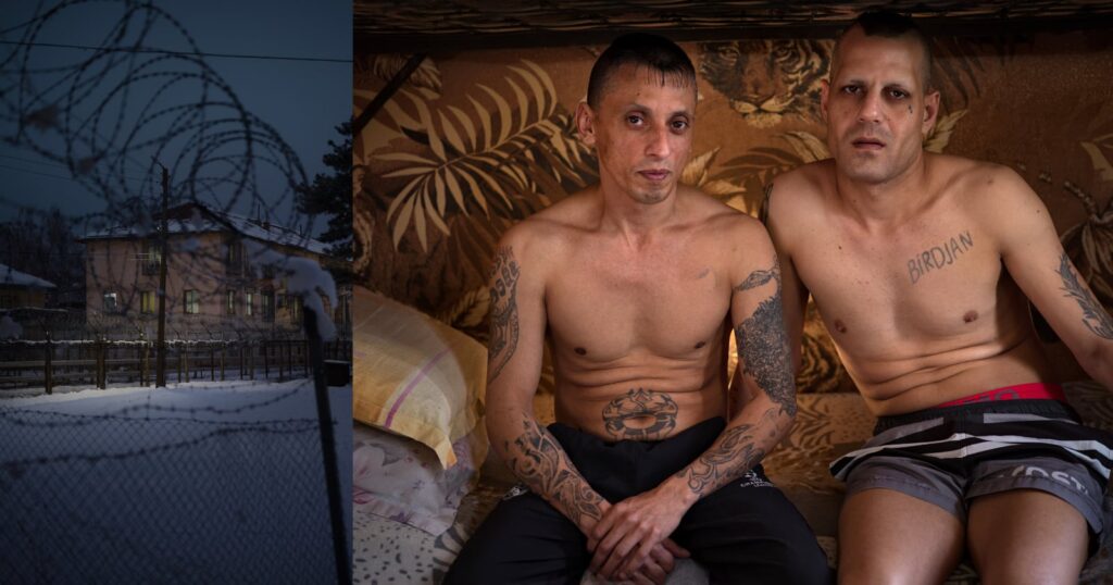Photographer Spends a Year with Inmates in Bulgaria’s Most Notorious Prison Two images side by side show a dog underwater chasing a red ball, with one image realistic and the other stylized. Color squares (black/white, pink) appear in the top right corners of each image.