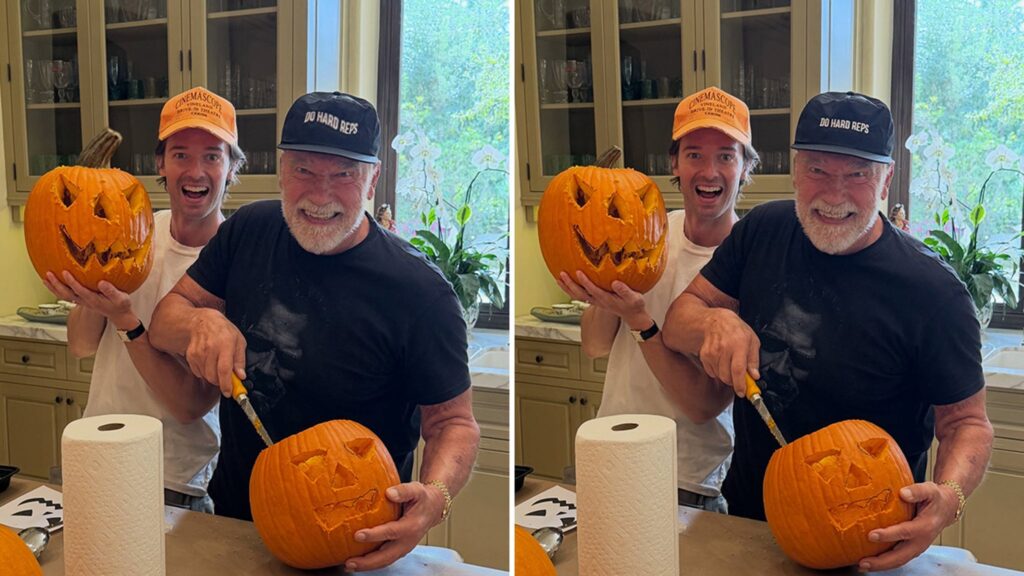 Patrick and Arnold Schwarzenegger Pumpkin Carving Patrick and Arnold Schwarzenegger Pumpkin Carving