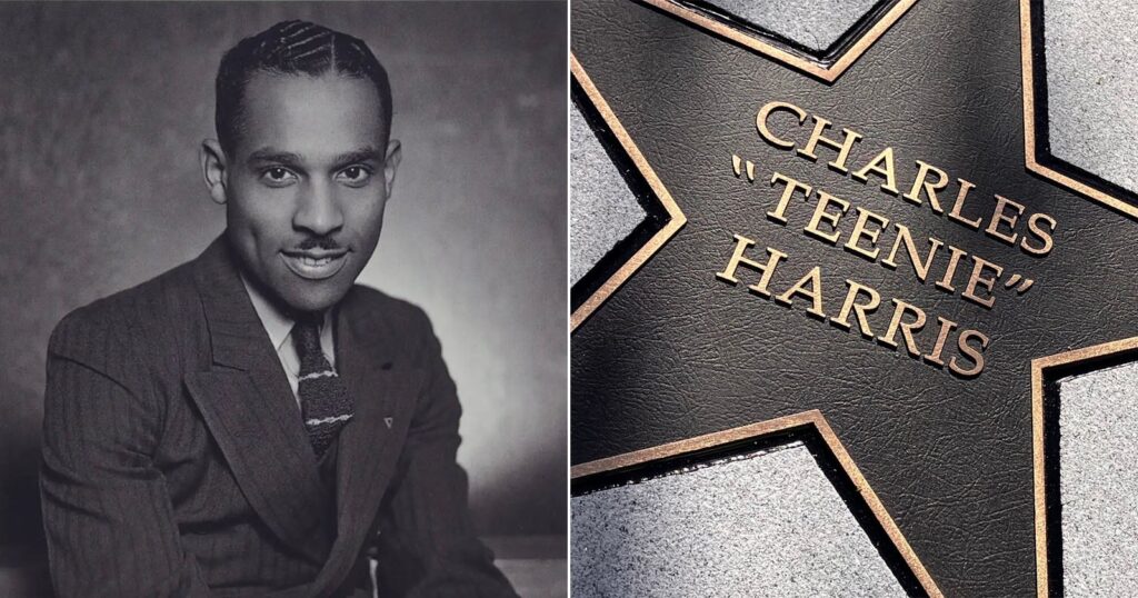Photographer Charles ‘Teenie’ Harris Added to Pittsburgh’s Walk of Fame A split-screen image showing a black-and-white portrait of Charles "Teenie" Harris on the left and a close-up of his name engraved on a star-shaped plaque on the right.