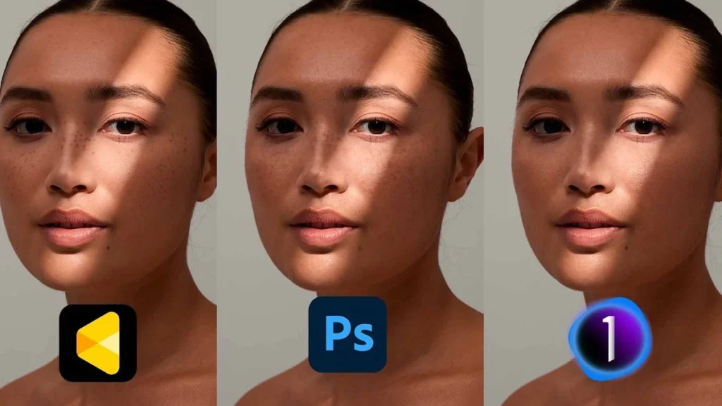Photoshop vs Capture One vs Evoto: Blemish Removal Test Comparison of portrait retouching results across three software applications